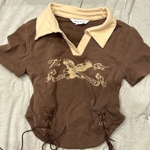 Urban Revivo Brown Aesthetic Crop Top Print Design S/M